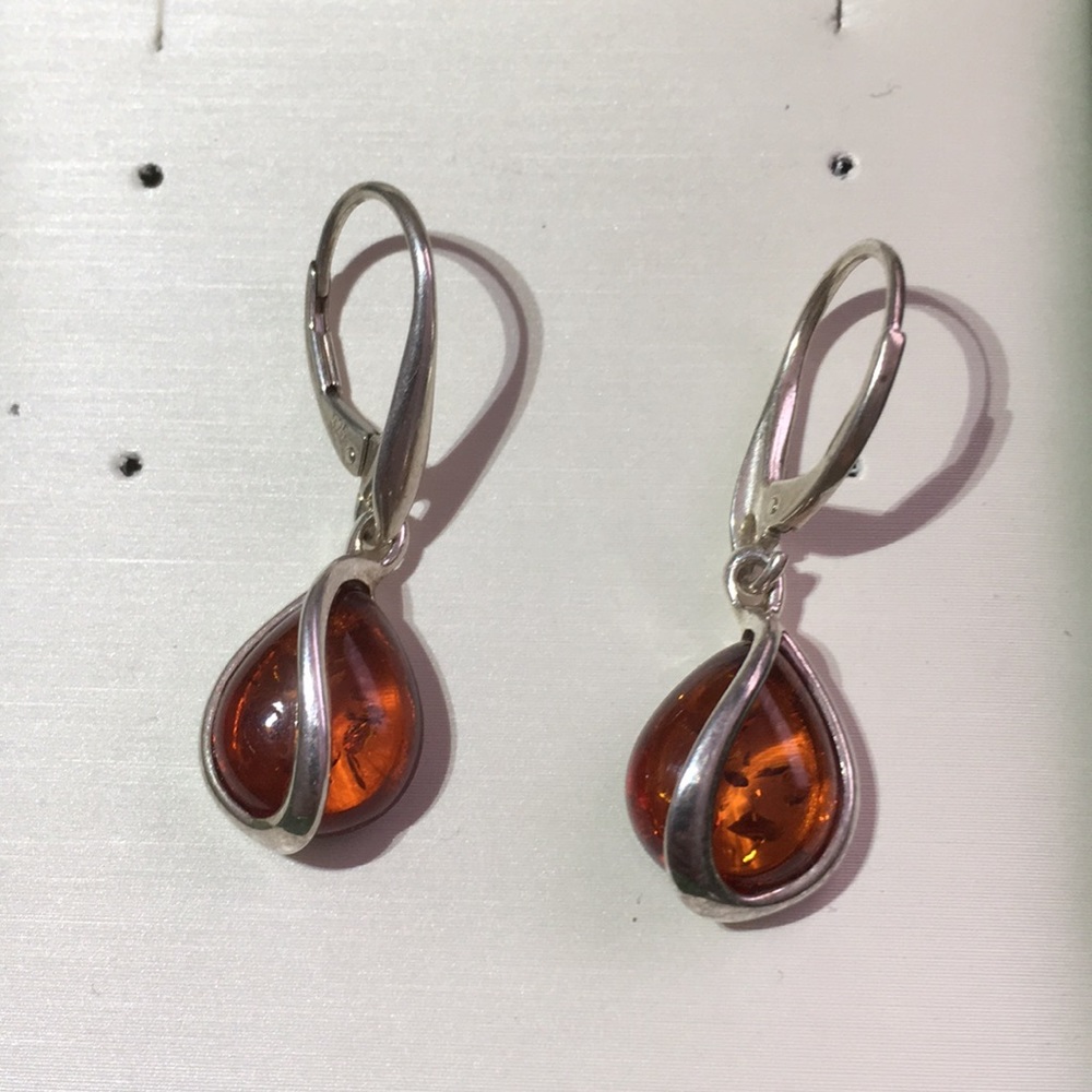 Genuine silver and Baltic amber earrings